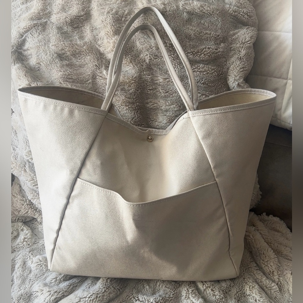 Women’s Large Tote Bag Creme PVC Leather Handbag